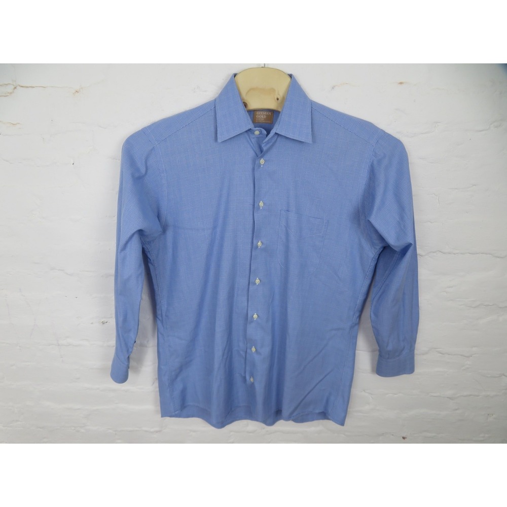 Vtg Gitman Gold Shirt Mens 15.5 33 Blue Check Dress Long Sleeve Cotton USA Made
